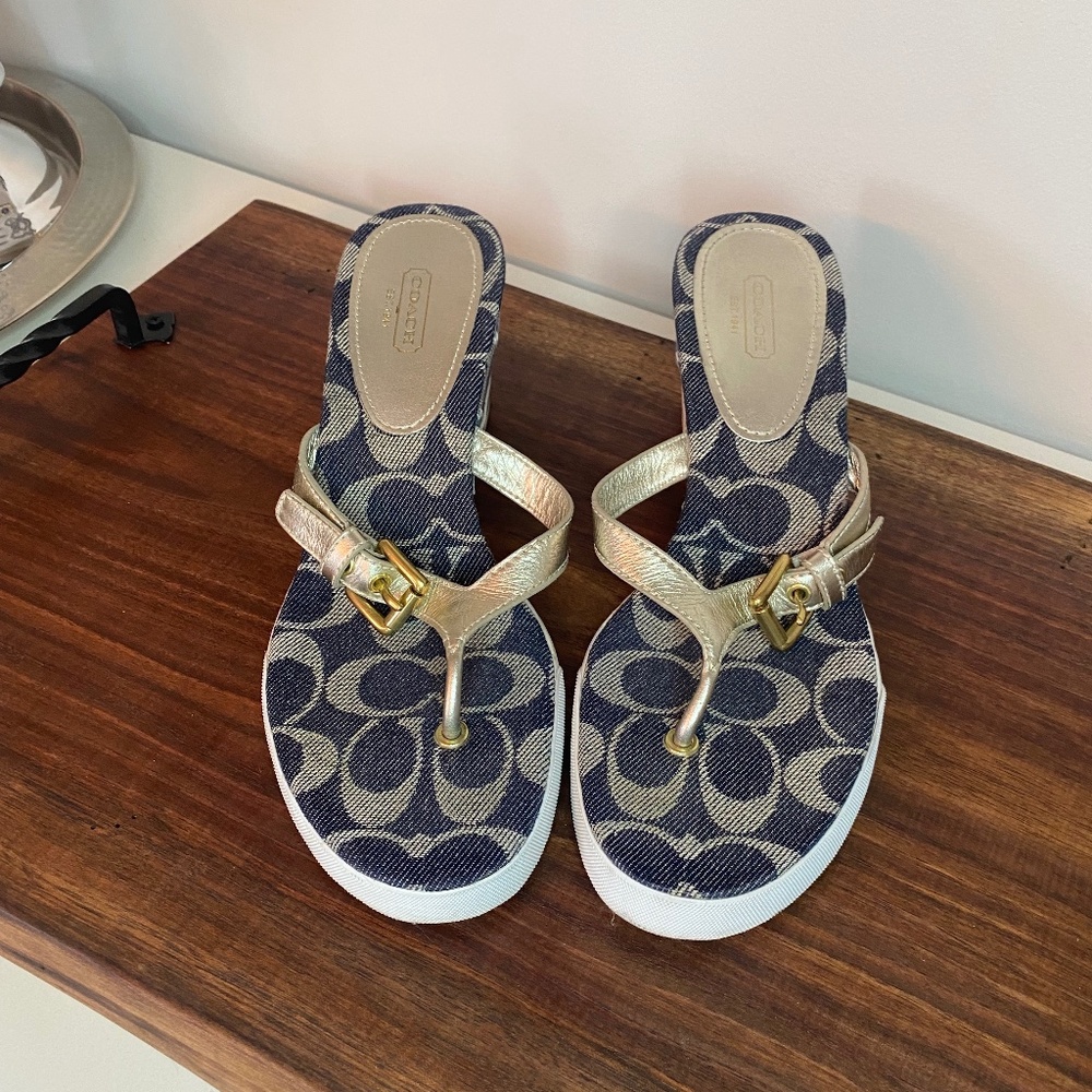 Coach Pristine Wedge Sandals, Size 9.5, NWOT